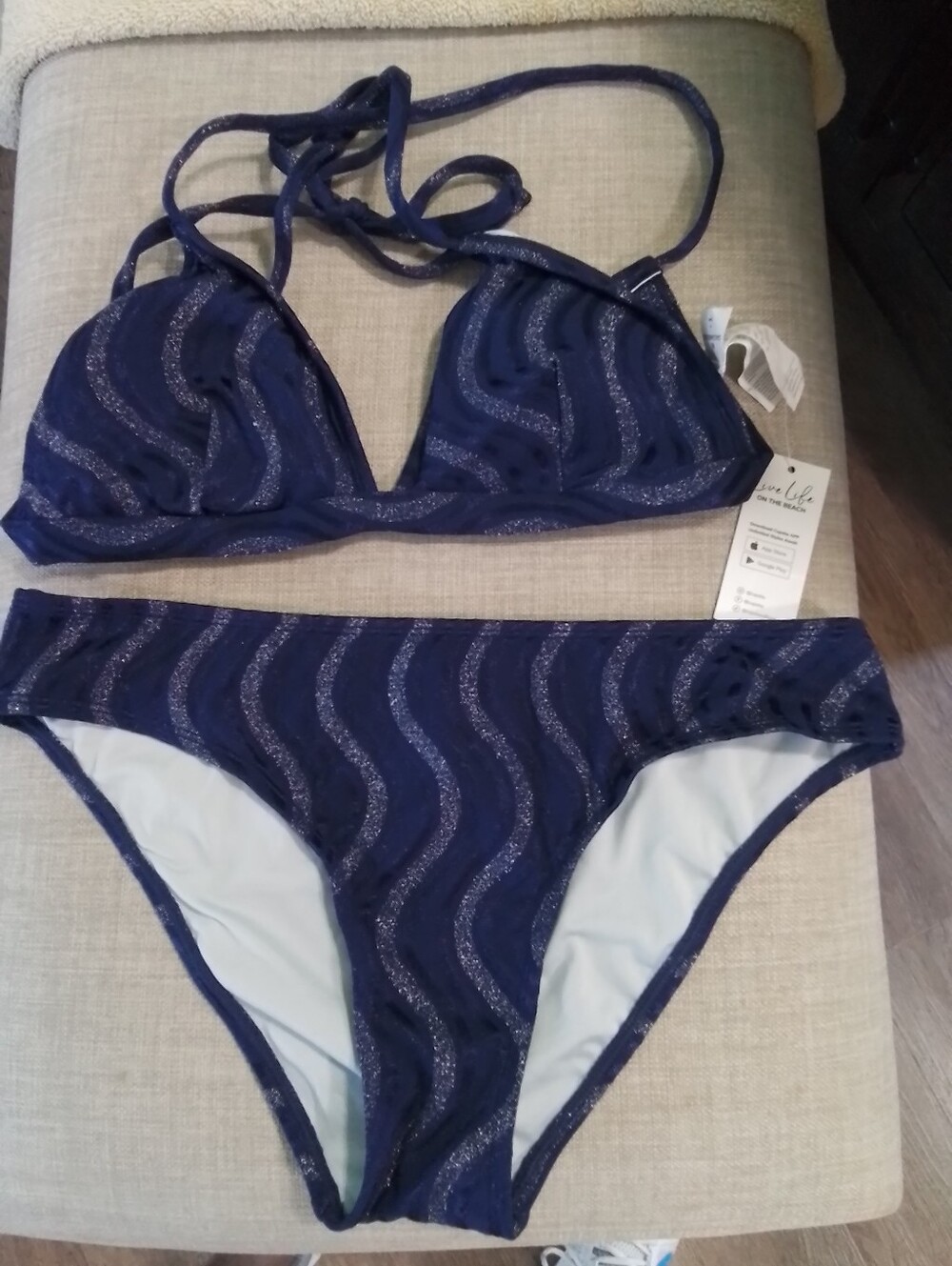 Cupshe Women’s Navy Blue Glitter Wave Bikini Set